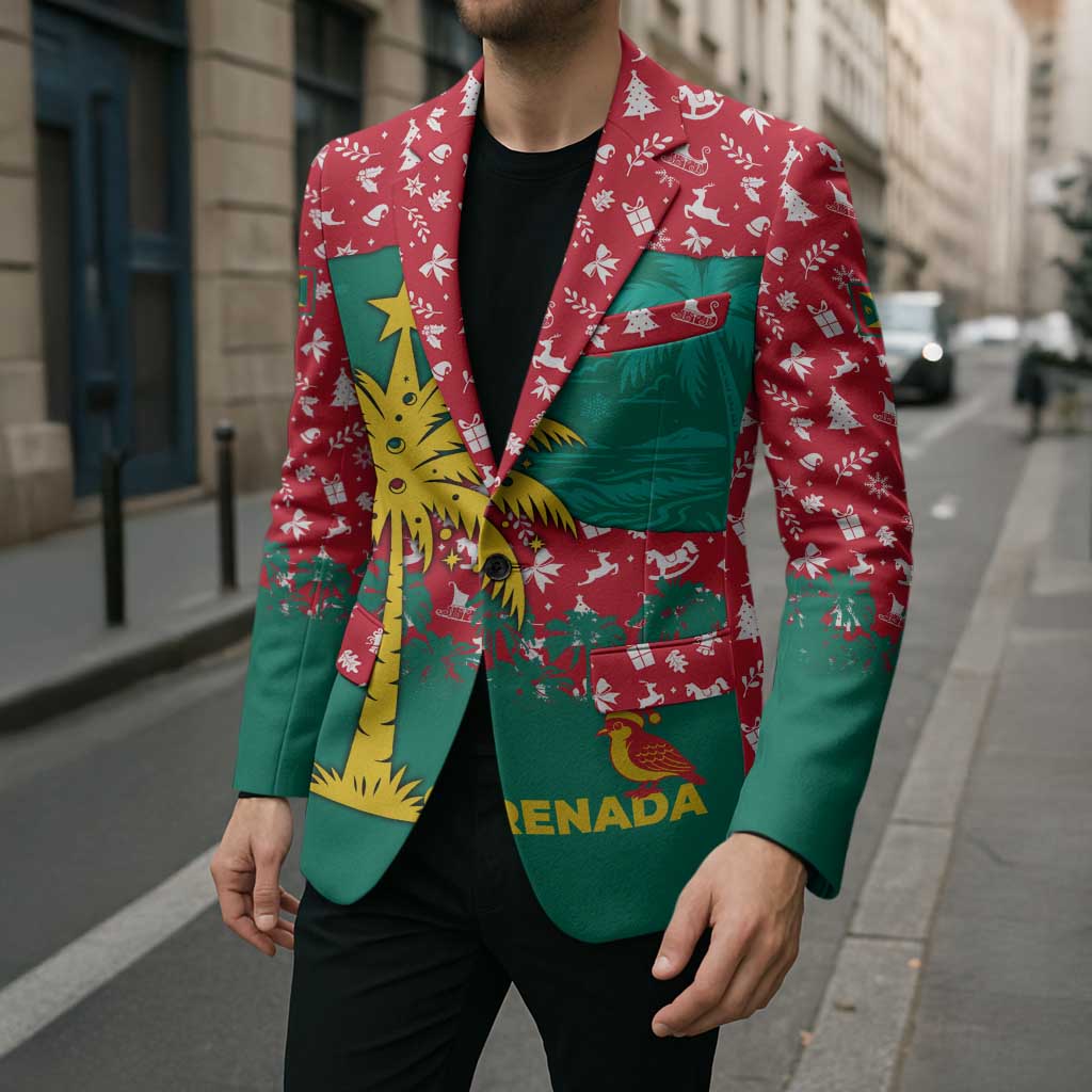 Grenada Christmas Blazer with Palm Tree Bird and Tropical Holiday Pattern Design - Wonder Print Shop
