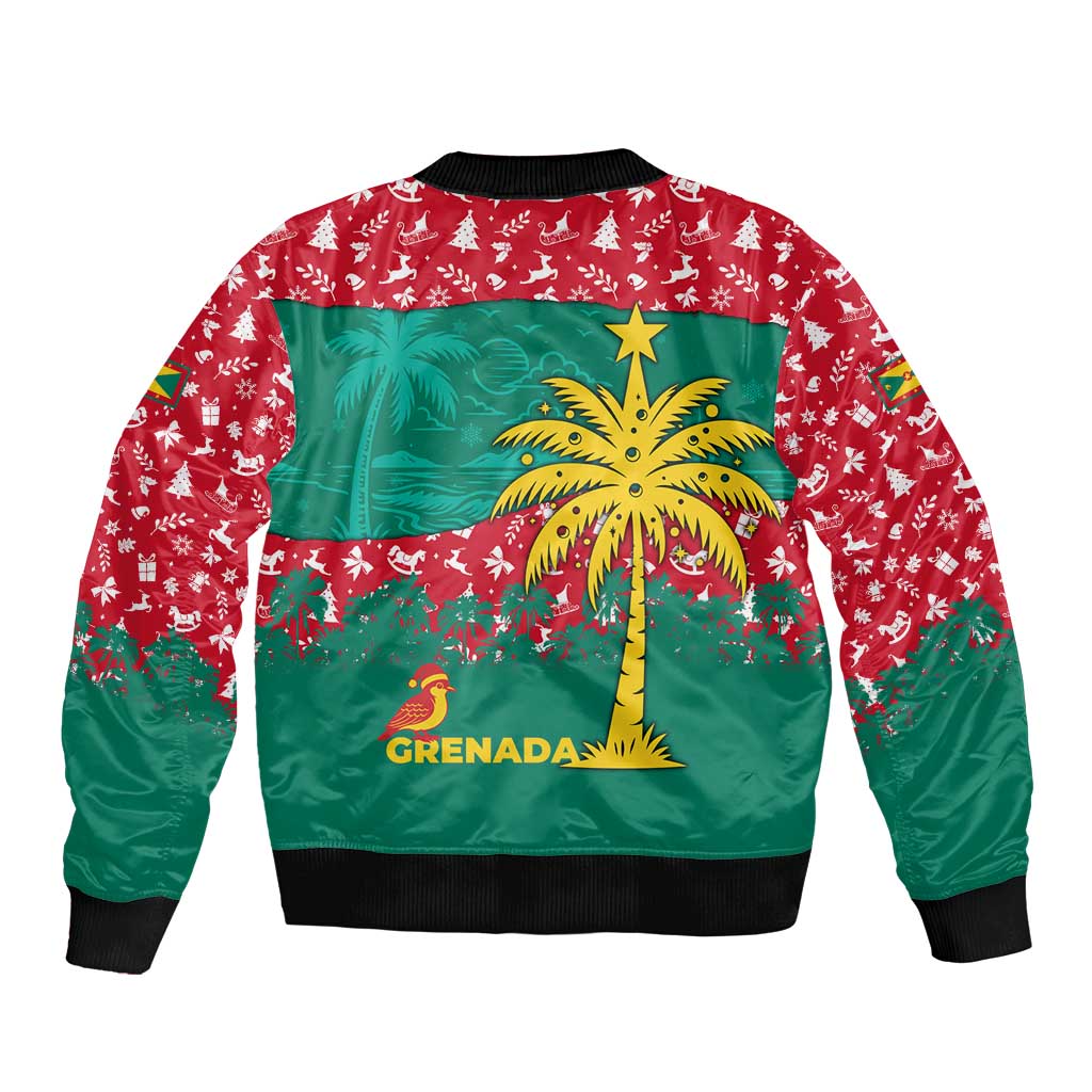 Grenada Christmas Bomber Jacket with Palm Tree Bird and Tropical Holiday Pattern Design - Wonder Print Shop