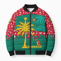 Grenada Christmas Bomber Puffer Jacket with Palm Tree Bird and Tropical Holiday Pattern Design - Wonder Print Shop