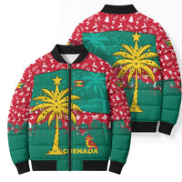 Grenada Christmas Bomber Puffer Jacket with Palm Tree Bird and Tropical Holiday Pattern Design - Wonder Print Shop