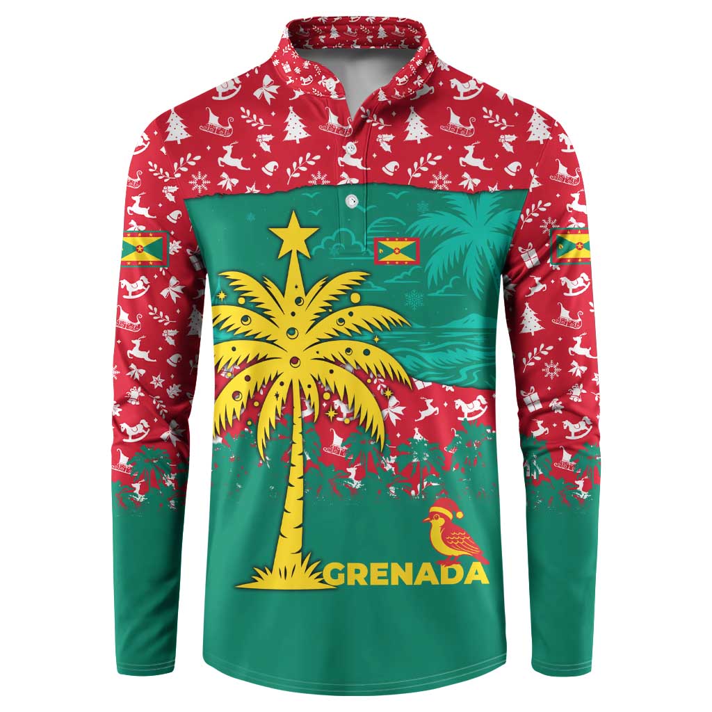 Grenada Christmas Button Sweatshirt with Palm Tree Bird and Tropical Holiday Pattern Design - Wonder Print Shop