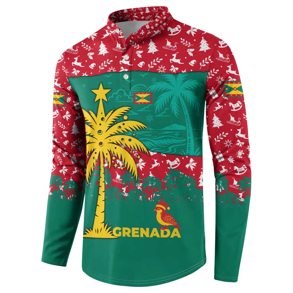 Grenada Christmas Button Sweatshirt with Palm Tree Bird and Tropical Holiday Pattern Design - Wonder Print Shop