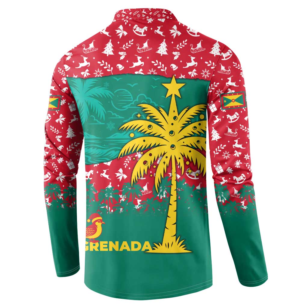 Grenada Christmas Button Sweatshirt with Palm Tree Bird and Tropical Holiday Pattern Design - Wonder Print Shop
