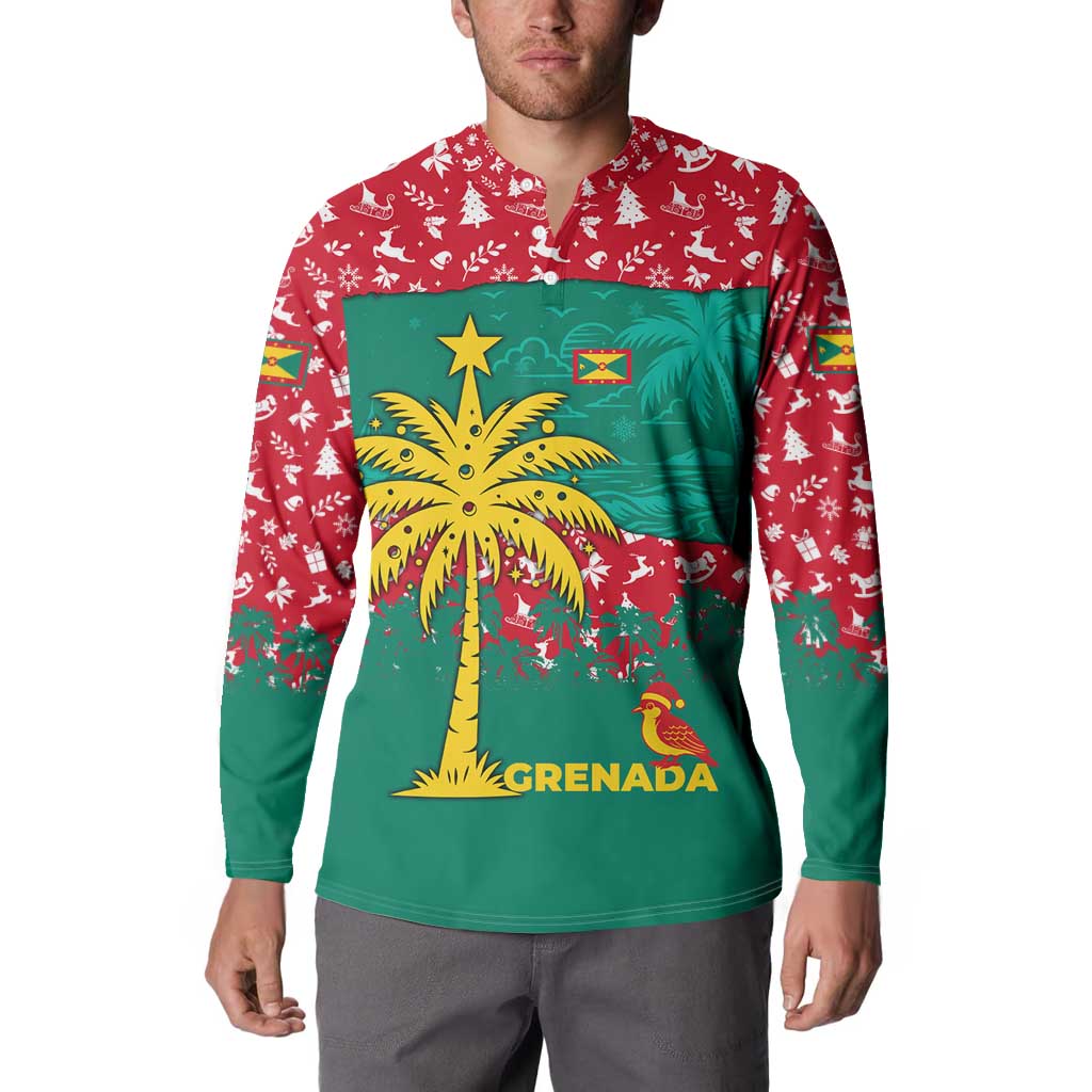 Grenada Christmas Button Sweatshirt with Palm Tree Bird and Tropical Holiday Pattern Design - Wonder Print Shop