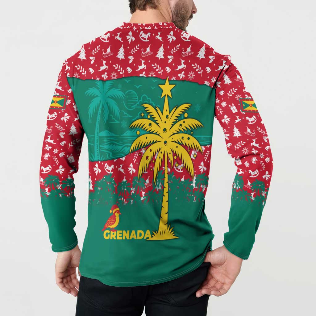 Grenada Christmas Button Sweatshirt with Palm Tree Bird and Tropical Holiday Pattern Design - Wonder Print Shop