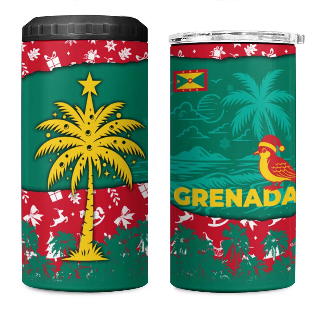 Grenada Christmas 4 in 1 Can Cooler Tumbler with Palm Tree Bird and Tropical Holiday Pattern Design - Wonder Print Shop