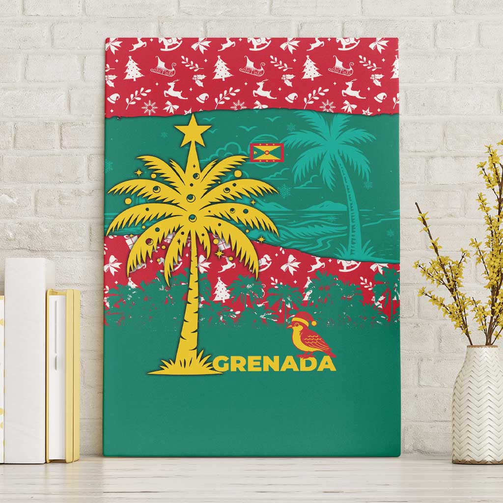 Grenada Christmas Canvas Wall Art with Palm Tree Bird and Tropical Holiday Pattern Design - Wonder Print Shop