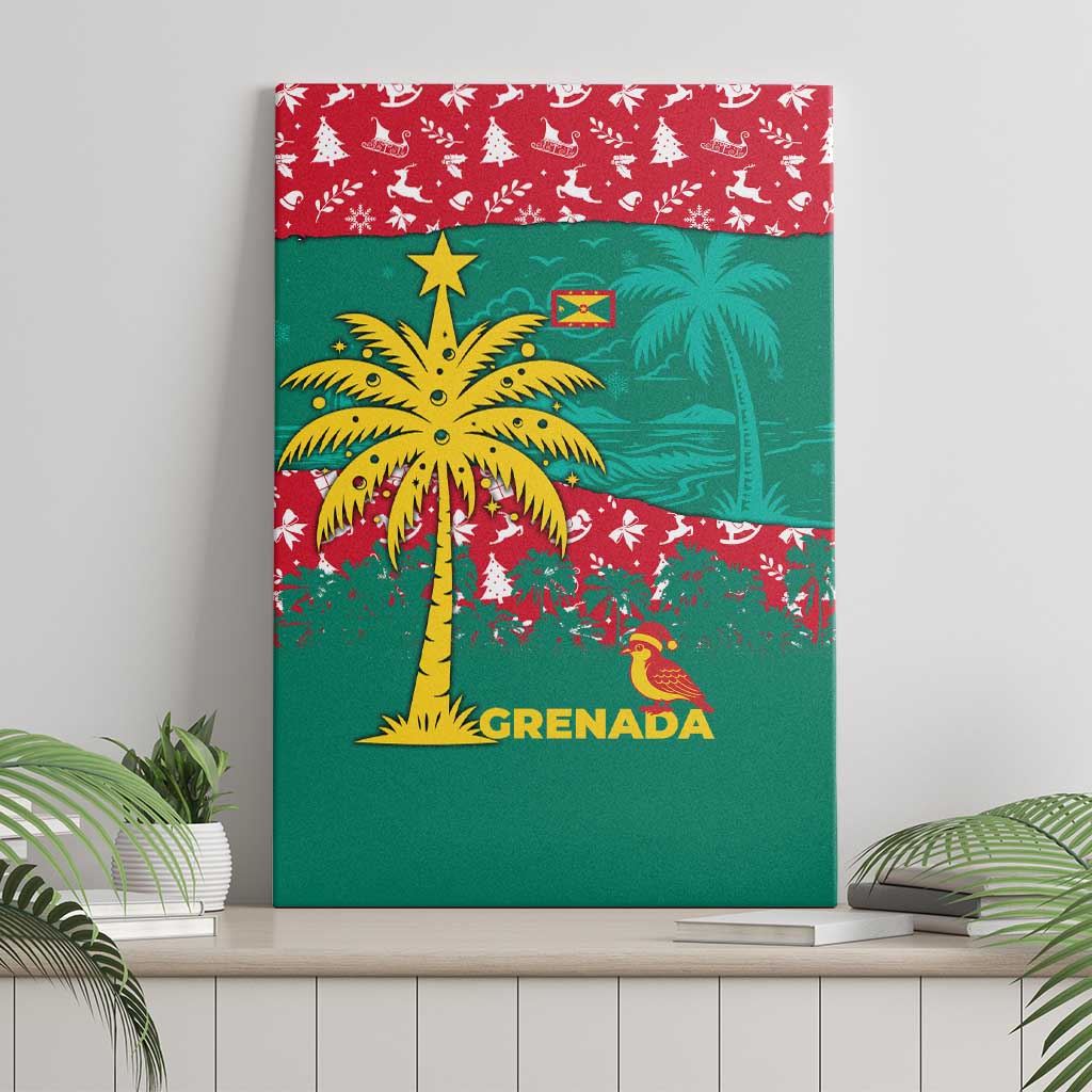 Grenada Christmas Canvas Wall Art with Palm Tree Bird and Tropical Holiday Pattern Design - Wonder Print Shop