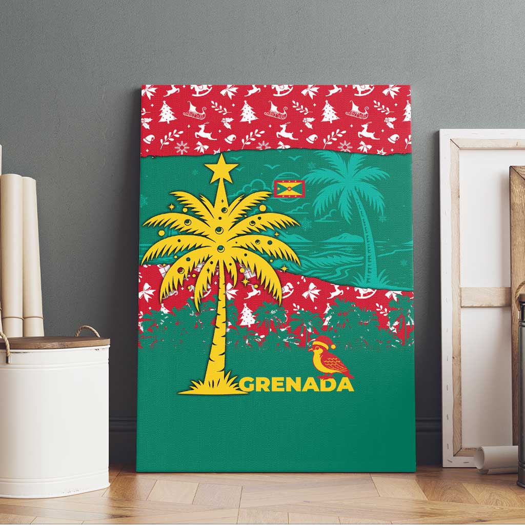 Grenada Christmas Canvas Wall Art with Palm Tree Bird and Tropical Holiday Pattern Design - Wonder Print Shop