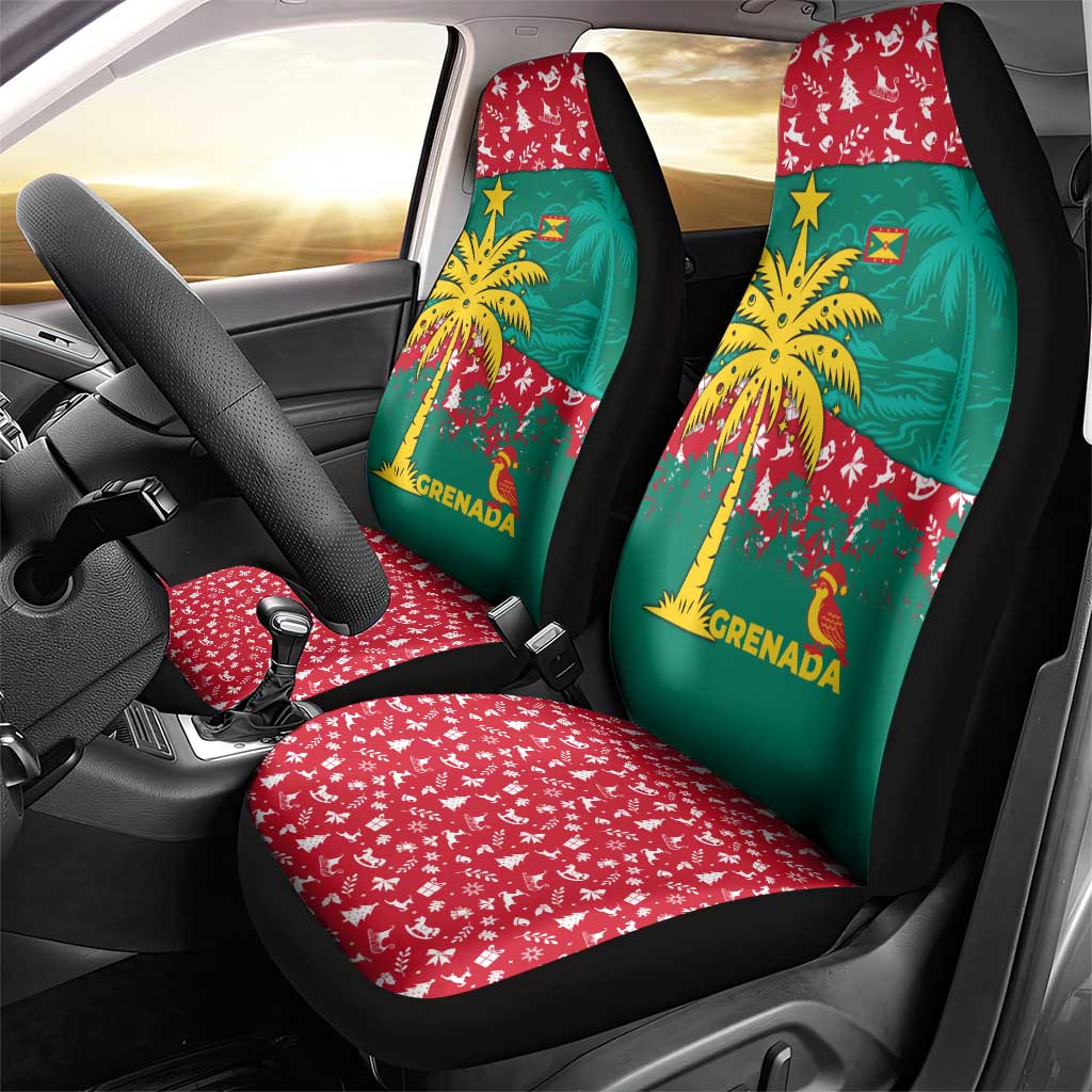Grenada Christmas Car Seat Cover with Palm Tree Bird and Tropical Holiday Pattern Design - Wonder Print Shop