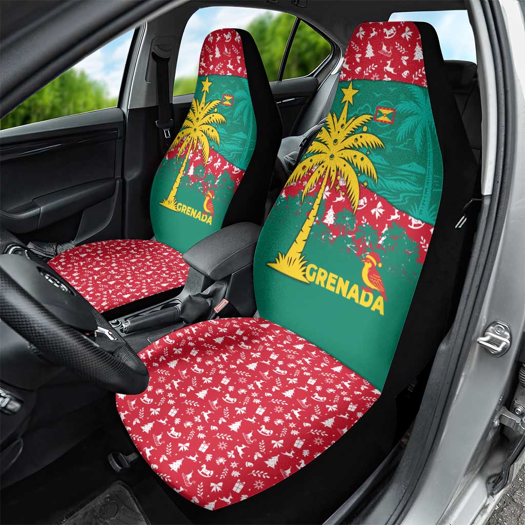 Grenada Christmas Car Seat Cover with Palm Tree Bird and Tropical Holiday Pattern Design - Wonder Print Shop