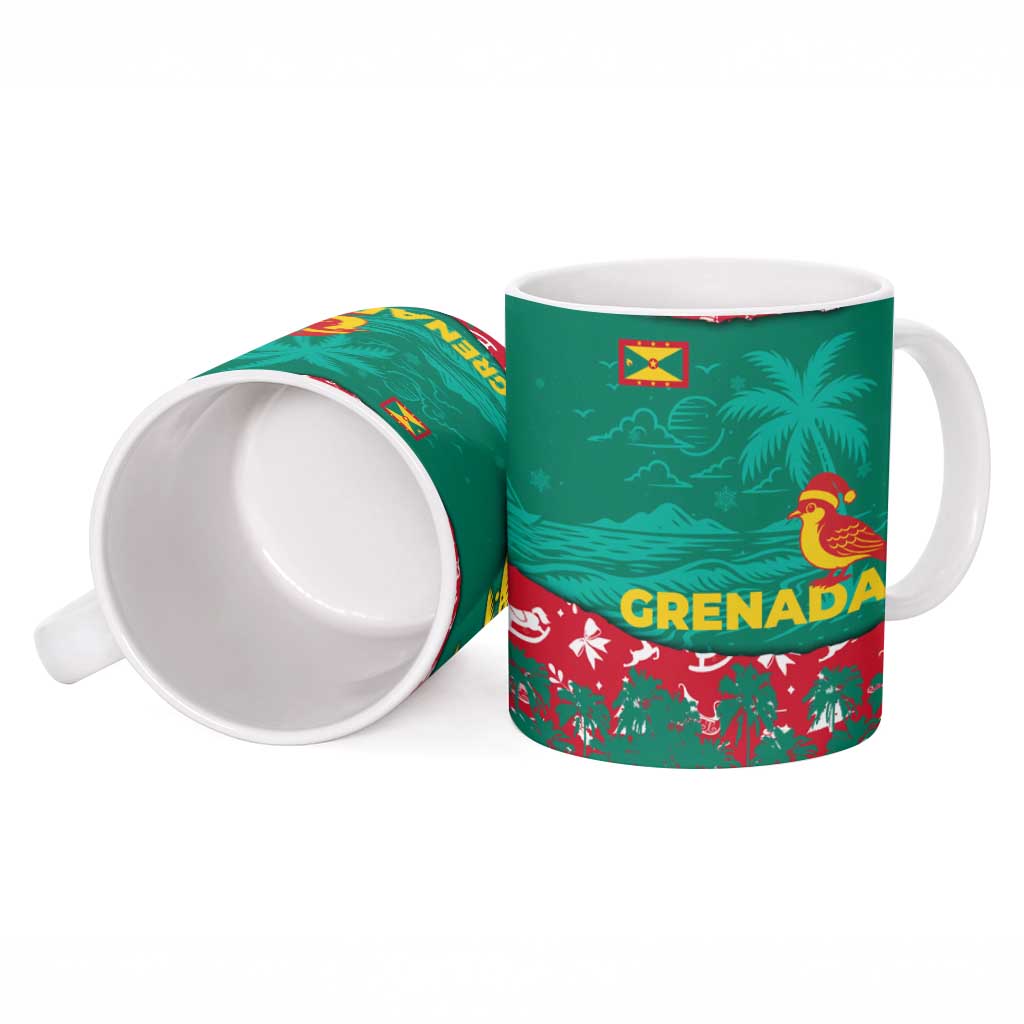 Grenada Christmas Ceramic Mug with Palm Tree Bird and Tropical Holiday Pattern Design - Wonder Print Shop