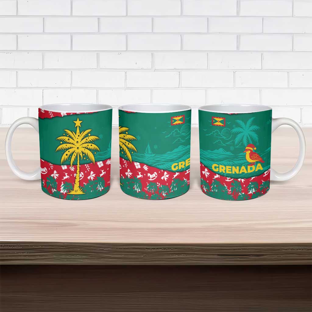 Grenada Christmas Ceramic Mug with Palm Tree Bird and Tropical Holiday Pattern Design - Wonder Print Shop