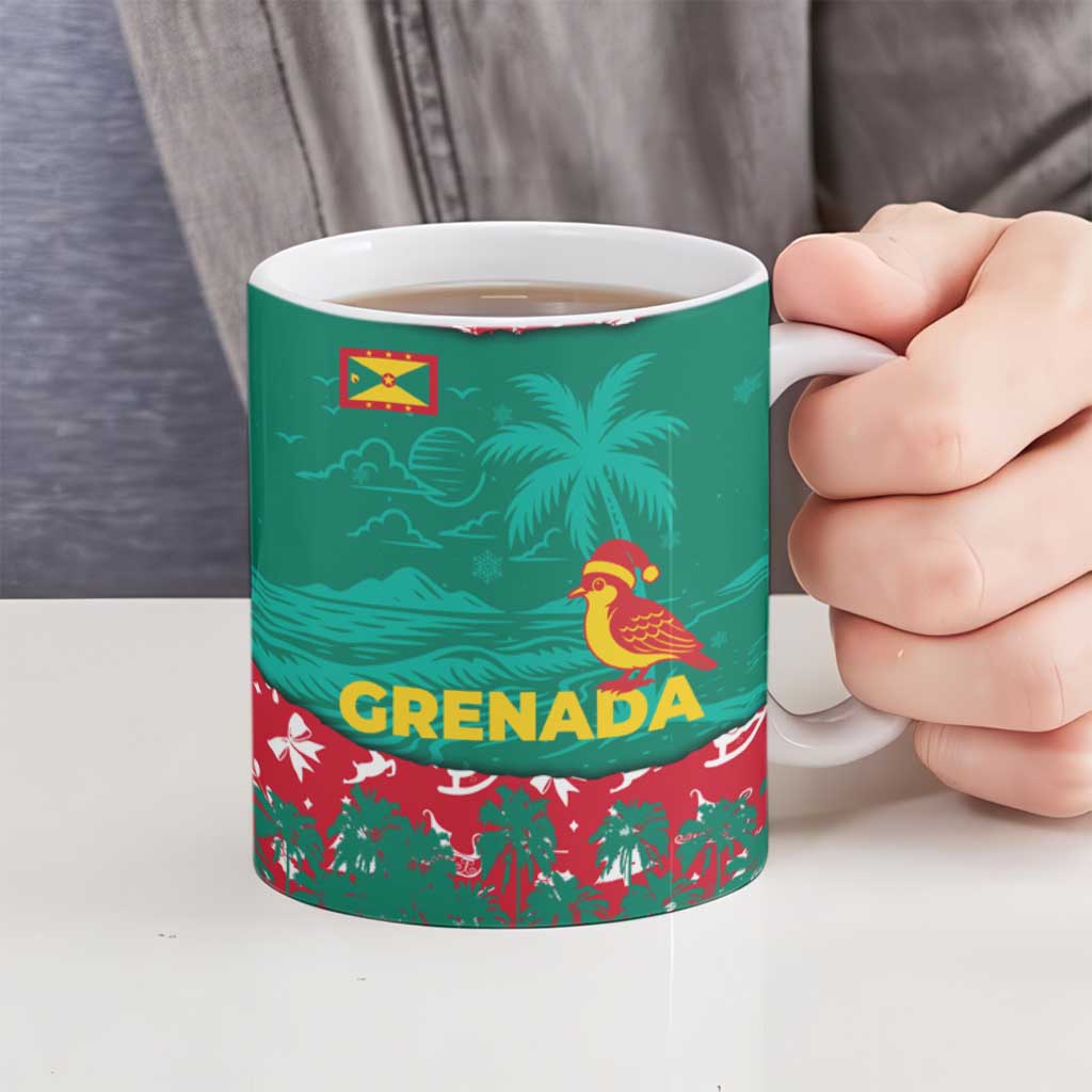 Grenada Christmas Ceramic Mug with Palm Tree Bird and Tropical Holiday Pattern Design - Wonder Print Shop