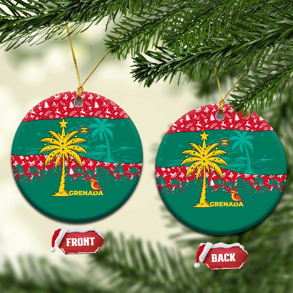 Grenada Christmas Ceramic Ornament with Palm Tree Bird and Tropical Holiday Pattern Design - Wonder Print Shop
