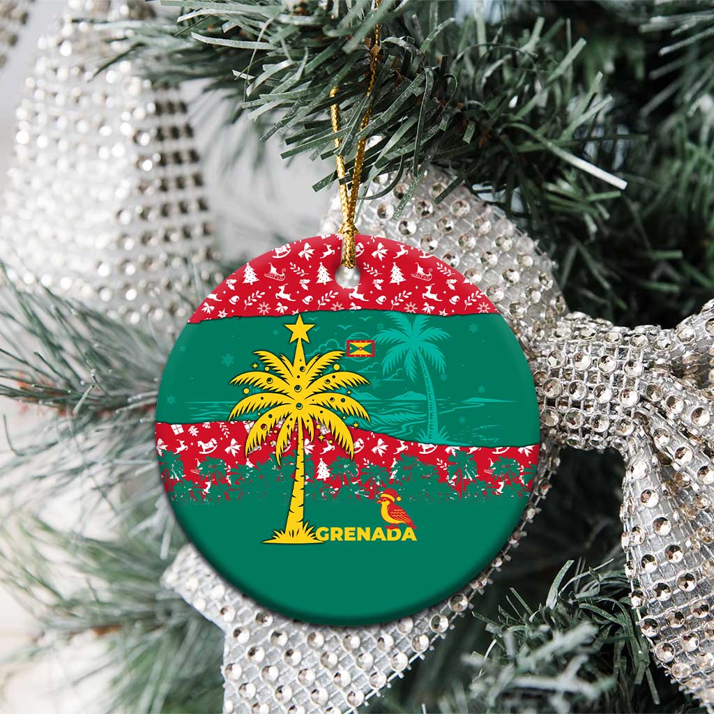 Grenada Christmas Ceramic Ornament with Palm Tree Bird and Tropical Holiday Pattern Design - Wonder Print Shop