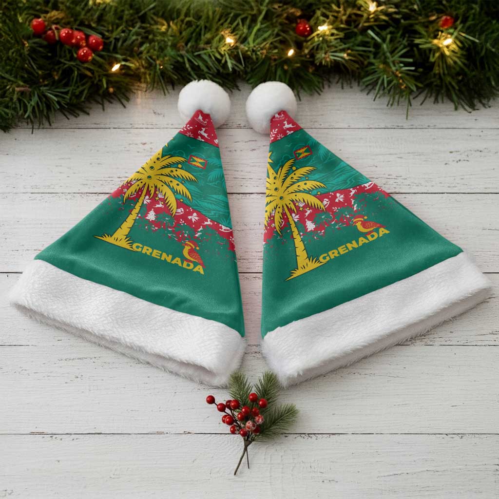 Grenada Christmas Santa Hat with Palm Tree Bird and Tropical Holiday Pattern Design - Wonder Print Shop