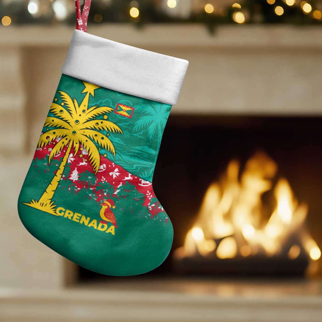 Grenada Christmas Stocking with Palm Tree Bird and Tropical Holiday Pattern Design - Wonder Print Shop