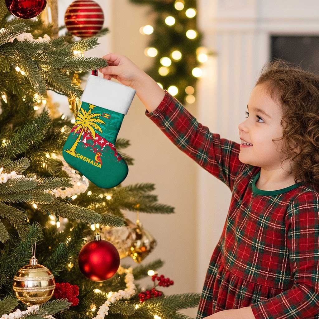 Grenada Christmas Stocking with Palm Tree Bird and Tropical Holiday Pattern Design - Wonder Print Shop
