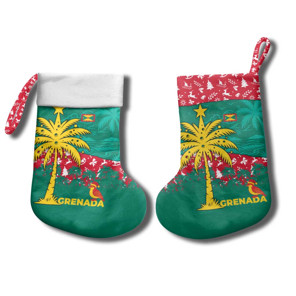 Grenada Christmas Stocking with Palm Tree Bird and Tropical Holiday Pattern Design - Wonder Print Shop