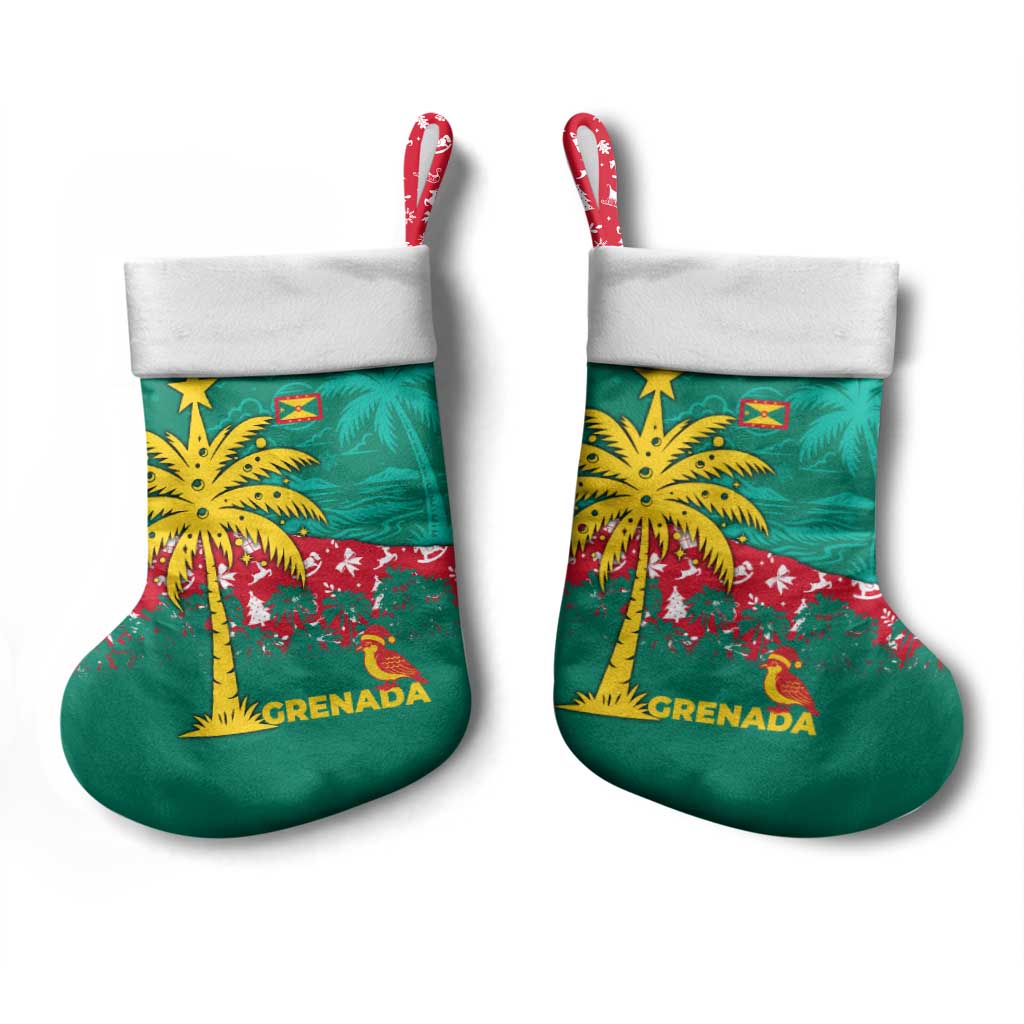 Grenada Christmas Stocking with Palm Tree Bird and Tropical Holiday Pattern Design - Wonder Print Shop