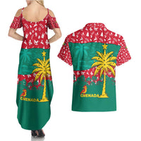 Grenada Christmas Couples Matching Summer Maxi Dress and Hawaiian Shirt with Palm Tree Bird and Tropical Holiday Pattern Design - Wonder Print Shop