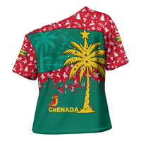 Grenada Christmas Cross Shoulder Shirt with Palm Tree Bird and Tropical Holiday Pattern Design - Wonder Print Shop