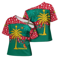 Grenada Christmas Cross Shoulder Shirt with Palm Tree Bird and Tropical Holiday Pattern Design - Wonder Print Shop