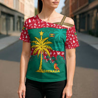Grenada Christmas Cross Shoulder Shirt with Palm Tree Bird and Tropical Holiday Pattern Design - Wonder Print Shop