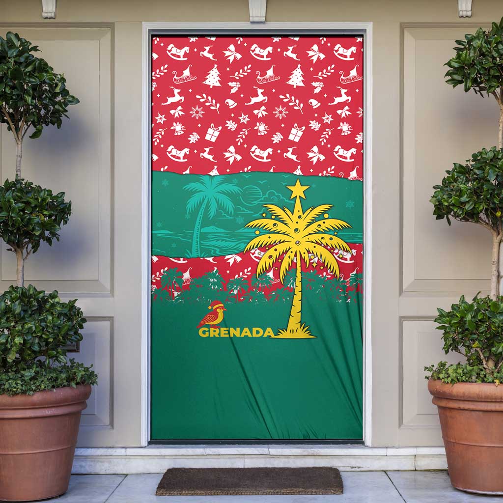 Grenada Christmas Door Cover with Palm Tree Bird and Tropical Holiday Pattern Design - Wonder Print Shop