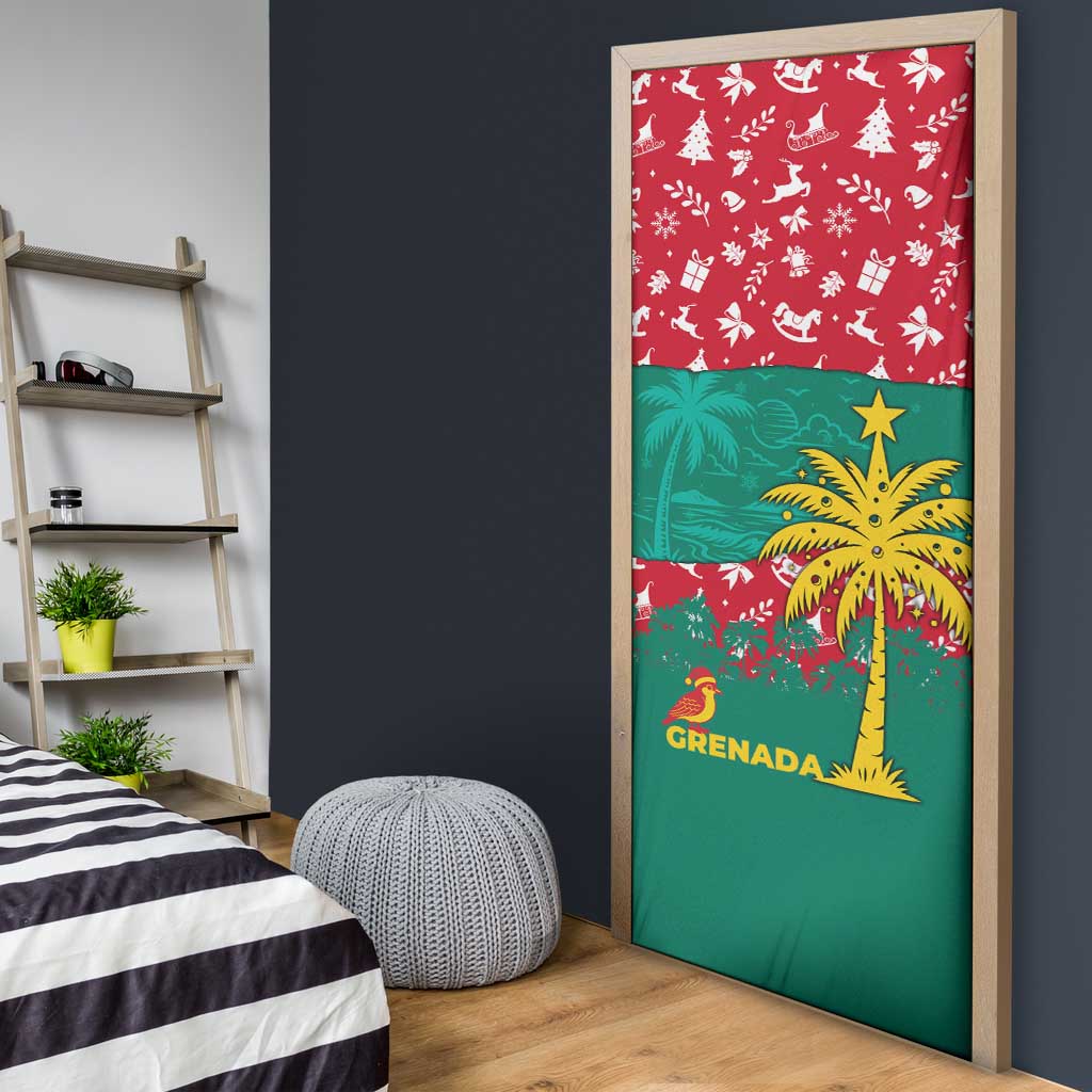 Grenada Christmas Door Cover with Palm Tree Bird and Tropical Holiday Pattern Design - Wonder Print Shop
