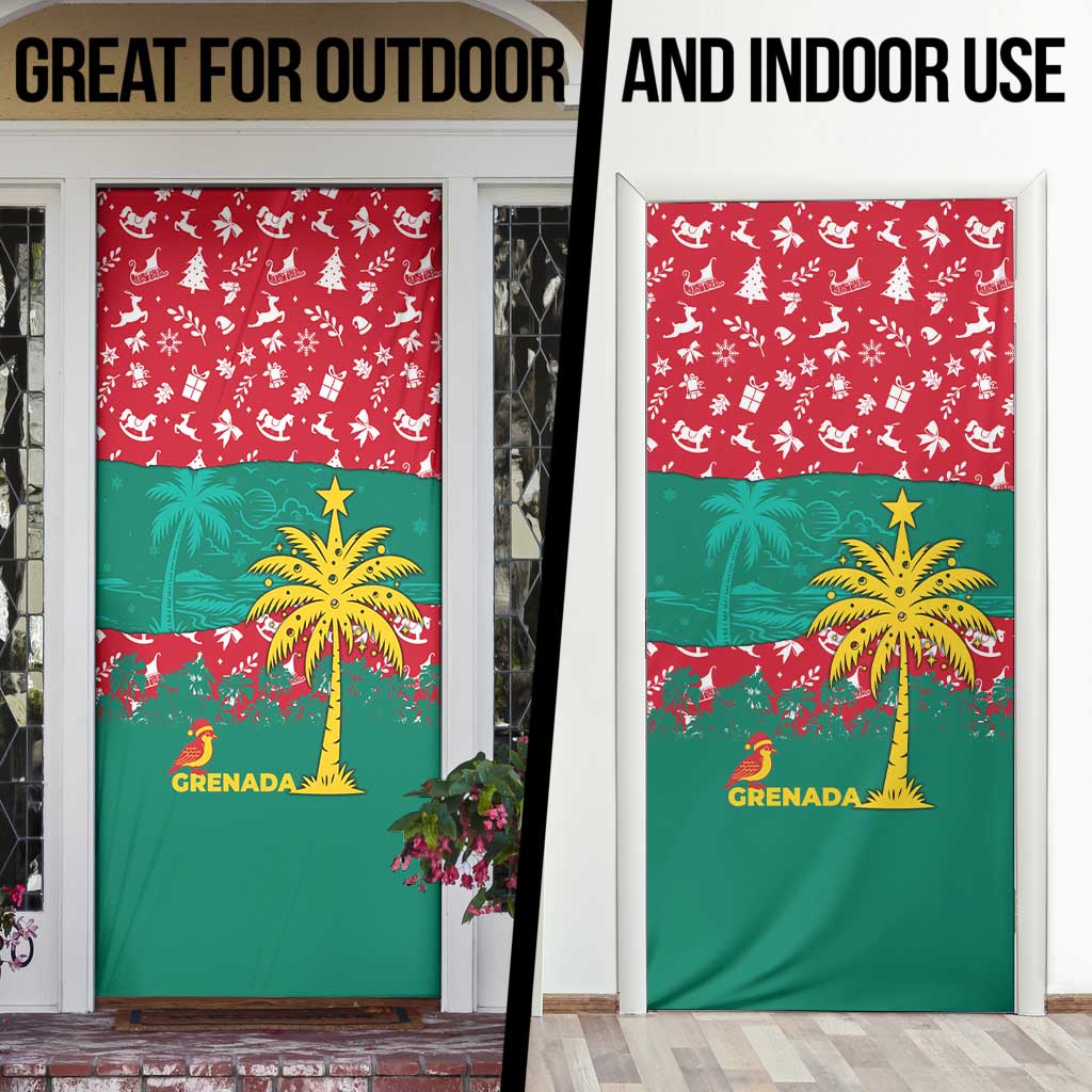 Grenada Christmas Door Cover with Palm Tree Bird and Tropical Holiday Pattern Design - Wonder Print Shop