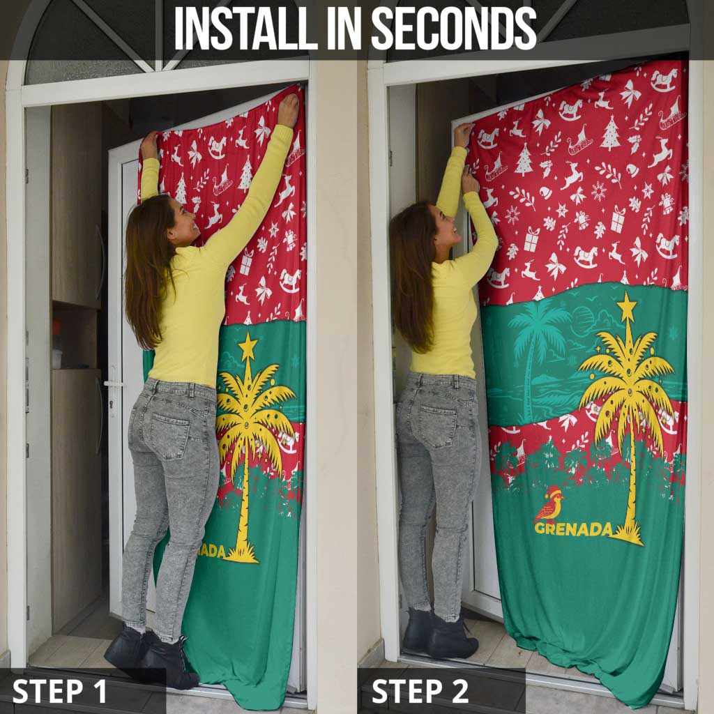 Grenada Christmas Door Cover with Palm Tree Bird and Tropical Holiday Pattern Design - Wonder Print Shop