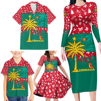 Grenada Christmas Family Matching Long Sleeve Bodycon Dress and Hawaiian Shirt with Palm Tree Bird and Tropical Holiday Pattern Design - Wonder Print Shop