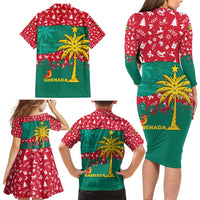 Grenada Christmas Family Matching Long Sleeve Bodycon Dress and Hawaiian Shirt with Palm Tree Bird and Tropical Holiday Pattern Design - Wonder Print Shop