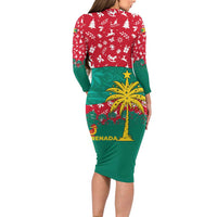 Grenada Christmas Family Matching Long Sleeve Bodycon Dress and Hawaiian Shirt with Palm Tree Bird and Tropical Holiday Pattern Design - Wonder Print Shop