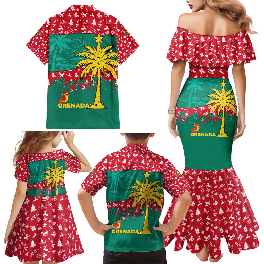 Grenada Christmas Family Matching Mermaid Dress and Hawaiian Shirt with Palm Tree Bird and Tropical Holiday Pattern Design - Wonder Print Shop
