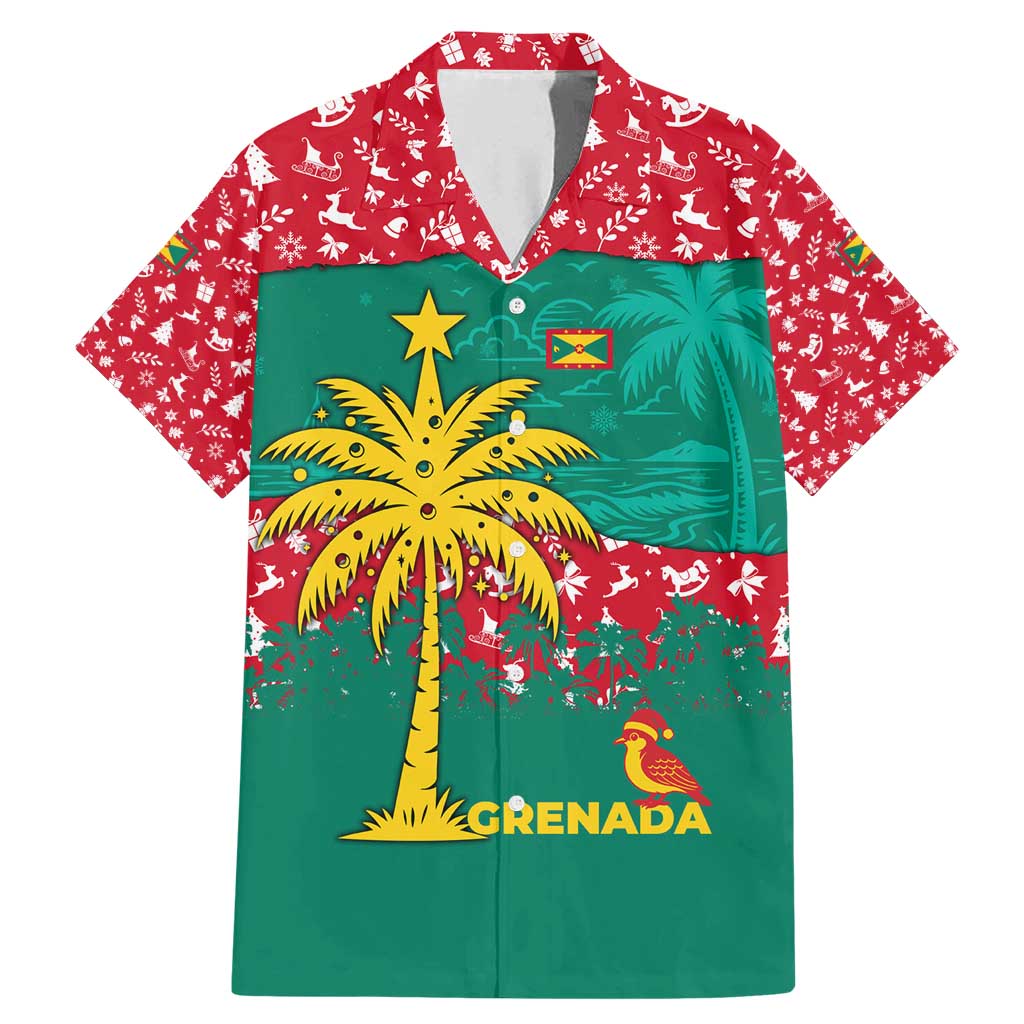 Grenada Christmas Family Matching Mermaid Dress and Hawaiian Shirt with Palm Tree Bird and Tropical Holiday Pattern Design - Wonder Print Shop