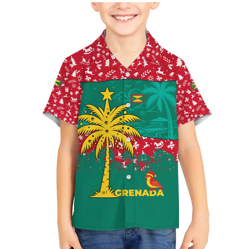 Grenada Christmas Family Matching Mermaid Dress and Hawaiian Shirt with Palm Tree Bird and Tropical Holiday Pattern Design - Wonder Print Shop