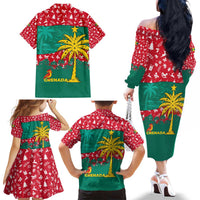 Grenada Christmas Family Matching Off The Shoulder Long Sleeve Dress and Hawaiian Shirt with Palm Tree Bird and Tropical Holiday Pattern Design - Wonder Print Shop