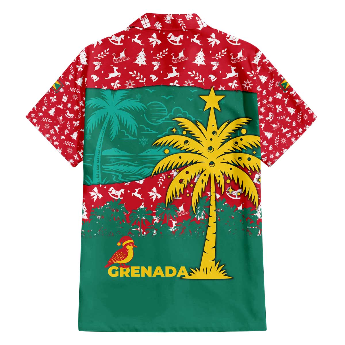 Grenada Christmas Family Matching Off The Shoulder Long Sleeve Dress and Hawaiian Shirt with Palm Tree Bird and Tropical Holiday Pattern Design - Wonder Print Shop