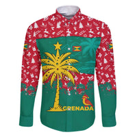 Grenada Christmas Family Matching Off The Shoulder Long Sleeve Dress and Hawaiian Shirt with Palm Tree Bird and Tropical Holiday Pattern Design - Wonder Print Shop