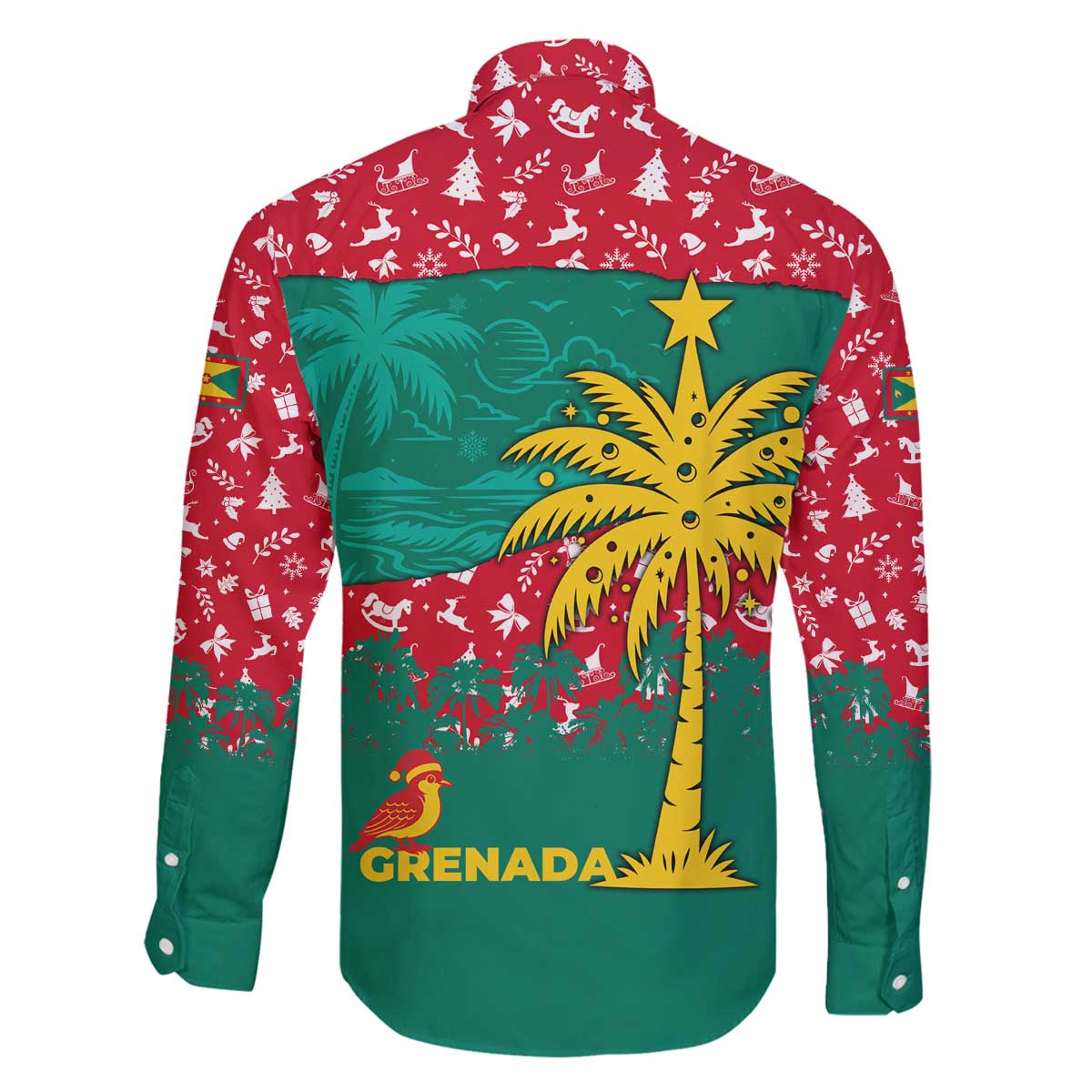 Grenada Christmas Family Matching Off The Shoulder Long Sleeve Dress and Hawaiian Shirt with Palm Tree Bird and Tropical Holiday Pattern Design - Wonder Print Shop