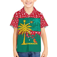 Grenada Christmas Family Matching Off The Shoulder Long Sleeve Dress and Hawaiian Shirt with Palm Tree Bird and Tropical Holiday Pattern Design - Wonder Print Shop