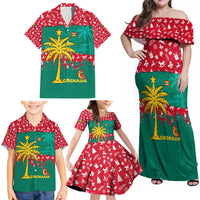 Grenada Christmas Family Matching Off Shoulder Maxi Dress and Hawaiian Shirt with Palm Tree Bird and Tropical Holiday Pattern Design - Wonder Print Shop