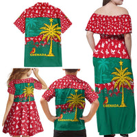 Grenada Christmas Family Matching Off Shoulder Maxi Dress and Hawaiian Shirt with Palm Tree Bird and Tropical Holiday Pattern Design - Wonder Print Shop
