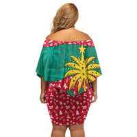 Grenada Christmas Family Matching Off Shoulder Short Dress and Hawaiian Shirt with Palm Tree Bird and Tropical Holiday Pattern Design - Wonder Print Shop