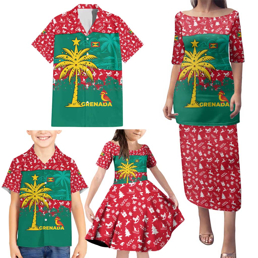 Grenada Christmas Family Matching Puletasi and Hawaiian Shirt with Palm Tree Bird and Tropical Holiday Pattern Design - Wonder Print Shop