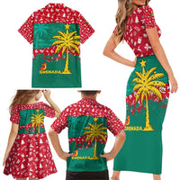 Grenada Christmas Family Matching Short Sleeve Bodycon Dress and Hawaiian Shirt with Palm Tree Bird and Tropical Holiday Pattern Design - Wonder Print Shop
