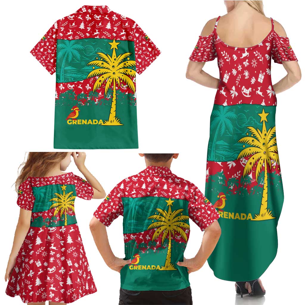 Grenada Christmas Family Matching Summer Maxi Dress and Hawaiian Shirt with Palm Tree Bird and Tropical Holiday Pattern Design - Wonder Print Shop